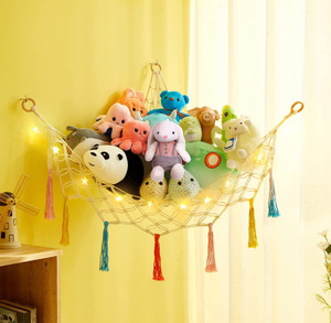 Large Stuffed Animal Hammock With LED Lights - Purple Wall-Mounted Toy Storage Net - View #13