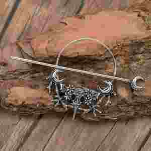 Horquilla para el pelo vintage vikinga gótica de luna de bruja, accesorio de aleación de plata para el pelo largo, horquilla retro misteriosa con calavera de cuervo - Product Image 4