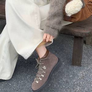 Botas de plataforma con cordones para mujer, estilo británico vintage, de cuero genuino esmerilado, con punta redonda y tacón grueso, modelo 2026 - Product Image 3