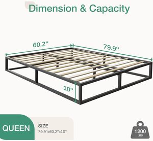 Giường nền kim loại có thể điều chỉnh kích thước Queen King với điểm nhấn bằng gỗ mộc mạc Khung thép Nội thất phòng ngủ - Product Image 2