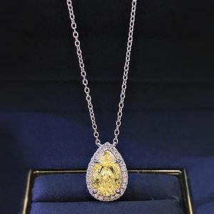 Collar con colgante de piedra amarilla rosa en forma de gota de agua Collar plateado de alta calidad para mujer - Product Image 6