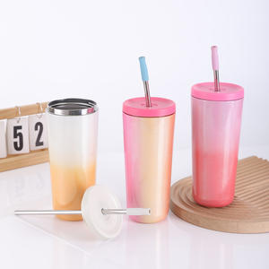 नए फैशन इंद्रधनुष पेंट डबल दीवार स्टेनलेस स्टील कप कॉफी 700 मिलीलीटर टंबलर यात्रा मग ढक्कन पानी की बोतलों के साथ - Product Image 5