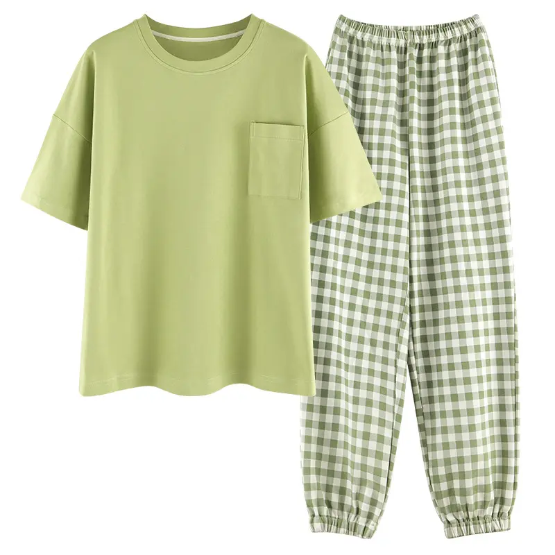 Custom Logo Designer Sleepwear Pajama Set Short Summer Women knitted Cotton Pajamas