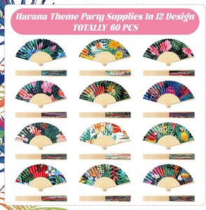 Pafu Personnalisé Hawaïen Luau Fournitures De Fête De Mariage Nuits De <span class=keywords><strong>La</strong></span> Havane Ventilateurs Pliants Hibiscus Tropical Ventilateurs À Main Cubains Pliants - Product Image 3