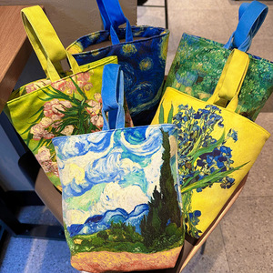 Diseñador de la <span class=keywords><strong>marca</strong></span> <span class=keywords><strong>Van</strong></span> <span class=keywords><strong>Gogh</strong></span> pintura al óleo lienzo bolso de hombro Mini bolso de viaje Vintage hilo de algodón bolsos plegables para mujer - Product Image 1
