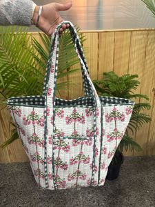 Bolsa de Mano de Algodón Acolchada con Estampado a Mano, Bolsa Ecológica Personalizada, Regalo para Mujer - Product Image 3