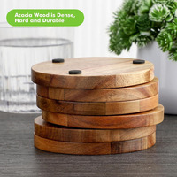 Ensemble de sous-verres ronds en bois d'acacia au design moderne fabriqués sur mesure avec support en métal salle à manger maison thé vin café table de cuisine bol tapis de vaisselle