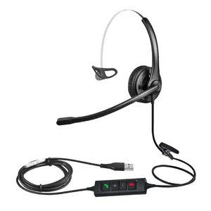 2024 New Model Wired Mono Headphone Call Center USB Headset With Noise Cancelling Microphone In-line Control For Communication