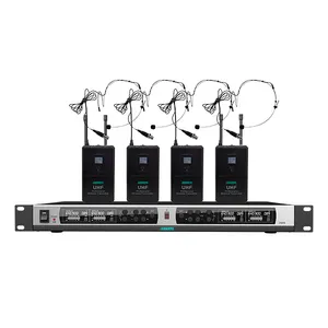 4 Channel UHF True Diversity Wireless Microphone System 4 Lavalier 4 Lapel Mic 4 Headsets For Speaking Conference Room