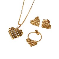 Ensemble de bijoux MECYLIFE vintage pour femme en acier inoxydable plaqué or 18 carats, collier, boucles d'oreilles et bague en forme de cœur creux, 3 pièces