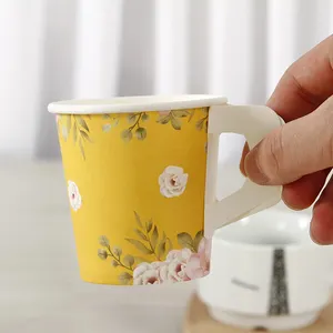 Logo personalizzabile bicchieri di carta usa e getta per la degustazione di succo di caffè a parete singola stampato Logo di carta tazza di degustazione con manico