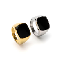 Sechseck-Zeichenring einfarbig schwarzer Edelstein-Zeichen-Schmuckringe 18K goldplattiert Edelstahl individualisierbar Gravurring für Herren