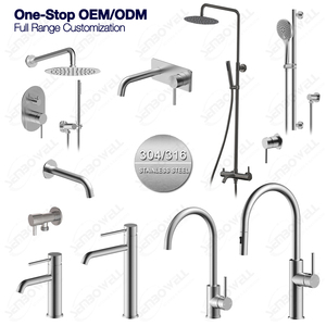 Watermark Round 304 316 Stainless Steel Brushed Gold Finish Pin Handle Bath and <strong>Shower</strong> Mixer With Back <strong>Plate</strong> for Bathroom - Product Image 3