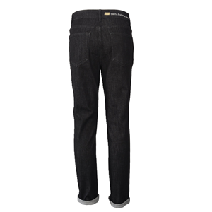 Jean slim stretch pour homme, taille mi-haute, coupe ajustée, délavage indigo classique avec broderie de lettres - Product Image 3