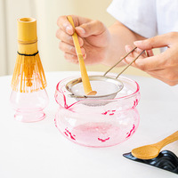 Service à thé matcha en verre NEWELL avec boîte de couleur, style minimaliste/ins, bol à matcha, fouet, support, cuillère, ensemble complet