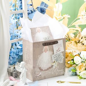 Bride To Be <b>Wedding</b> Gift Bag With Card <b>Tissue</b> Paper Gray White Matte Finish Bridal Shower <b>Wedding</b> Anniversary - Product Image 4