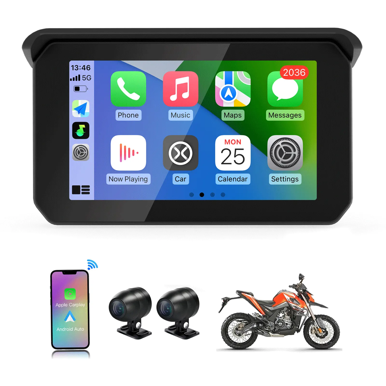 CARABC Motorcycle Gps Navigator Waterproof 5" Ips Touch Screen Motorcycle Gps With Carplay motorcycle gps with carplay