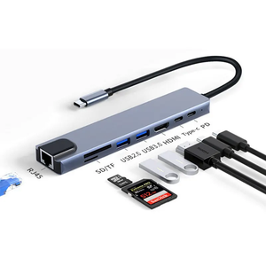 8 en 1 USB TYPE C HUB Splitter HDMI 4K Thunderbolt 3 Estación de acoplamiento Adaptador de computadora portátil con PD SD TF RJ45 para Macbook Air M1 <span class=keywords><strong>iPad</strong></span> - Product Image 2