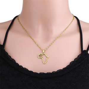 Donna uomo gioielli di moda di lusso personalizzati croce cuore in acciaio inossidabile regina africana placcato oro 18 carati collana con ciondolo mappa dell'africa - Product Image 3