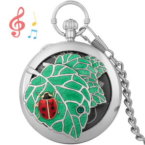 Nuovo orologio da tasca musicale con coccinella su grande foglia, carillon nero <span class=keywords><strong>a</strong></span> manovella per regalo di San Valentino o compleanno - Product Image 6