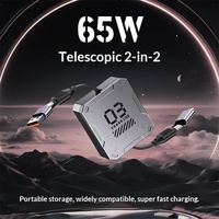 Cable de Datos Retráctil de Carga Rápida de 65W, Estilo Mech 2 en 2, con USB-A Tipo-C para Transferencia de Datos de Teléfonos Móviles
