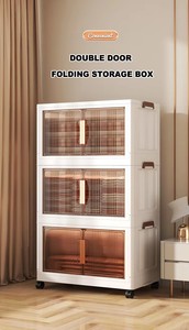 56CM Plastic Assembled Storage Cabinet with Collapsible Design Double Doors Stacking Function Wheels Foldable Features - Product Image 2