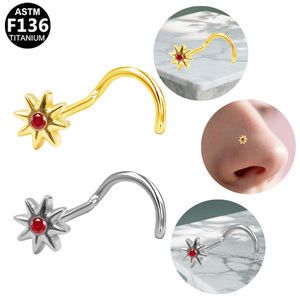 Piercing de <span class=keywords><strong>nez</strong></span> en titane Getta G23/ASTM-F136 en forme de S, micro-incrusté de zircon, cœur creux, fleur, plaqué or, pour cadeaux - Product Image 6