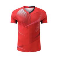 Jersey Badminton Custom Line Print 100% Poliester Kontras Bahu Cepat Kering Menyerap Keringat Pakaian Latihan Tim Logo Custom