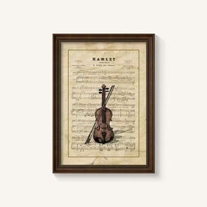 Vintage Rahmen Musik Wandmalerei Retro Klavier Violine Kunstwerke auf alten Noten für Bar Studio Office Innendekoration - Product Image 2