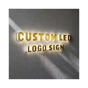Enseigne lumineuse personnalisée en lettres 3D pour réception, bureau, entreprise, logo d'entreprise en acrylique doré, lettres rétroéclairées, enseigne personnalisée - Product Image 3