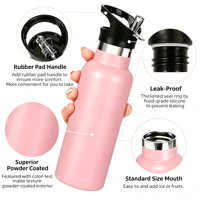 Bouteille d'eau isotherme à petite ouverture en acier inoxydable avec couvercle, gourde thermos écologique réutilisable pour le sport et l'école