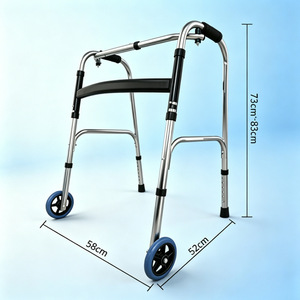Déambulateur en acier inoxydable à courbure simple, roues grises, hauteur réglable 73cm-83cm, pour la rééducation des personnes âgées - Product Image 1