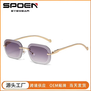 <b>Rimless</b> Rectangle <b>Sunglasses</b> UV400 Women Driving Fashion Sun Glasses - Product Image 5