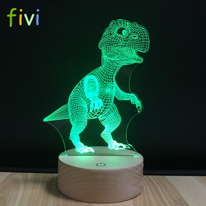 Dinosauro In Legno di Notte Luce <span class=keywords><strong>3D</strong></span> Bambini Lampada Da Comodino 7 Colori Cambiano Dinosaur Giocattoli Illusione Ottica di Notte Della Lampada - Product Image 2