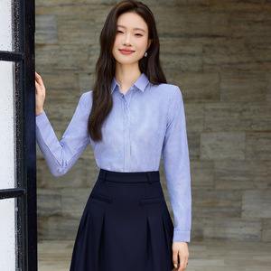 Women's Long Sleeve Striped Shirt With Long Skirt Set Office Lady Spring Oxford Fabric Turn <b>Down</b> Collar Full Sleeve - Product Image 3