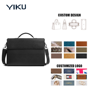 YIKU Sac à main pour ordinateur portable en cuir véritable avec logo personnalisé pour homme, sac à main décontracté pour affaires, grande capacité, imperméable, durable - Product Image 1