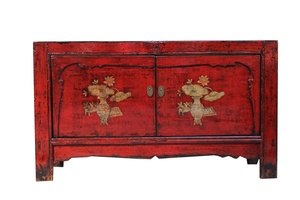 Tocador <span class=keywords><strong>de</strong></span> 4 puertas pintado en rojo para sala <span class=keywords><strong>de</strong></span> estar, mueble chino antiguo clásico, rústico - Product Image 6