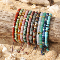 Bracelet Minimaliste en Pierres Plates Naturelles 2x4mm, Bohème, Perles Semi-précieuses, Guérison, Tressé, Turquoise, Jade, Unisexe