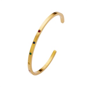 Titanium Fine Opening <b>Gemstone</b> Bangles Gold Plated Stainless Steel Zircon <b>Bracelet</b> Women Accessories - Product Image 6