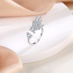 Cincin pesta untuk wanita, bentuk bulu trendi 925 murni <span class=keywords><strong>Zirconia</strong></span> pir berlapis Rhodium - Product Image 3