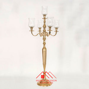 Candelabro Dorado de Pie con Portavelas de Cristal Transparente para Bodas, Eventos y Fiestas, Decoración de Piso, Candelabro Único con Relieve - Product Image 1