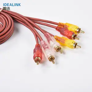 OEM Berlapis Emas Male Ke Male 3.5 Mm untuk 3 RCA Audio Kabel Coiled untuk VCD Player