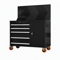 Armoire à outils roulante robuste en acier avec 5 tiroirs, armoire latérale et panneau perforé, coffre à outils mobile verrouillable pour garage et atelier