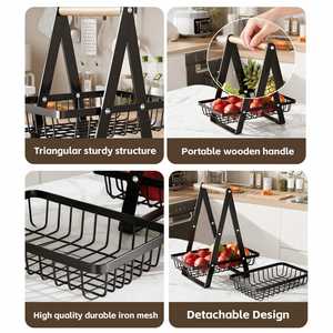 Portable 2 Tier Countertop Fruit <b>Basket</b>, Multifunctional <b>Storage</b> Rack for Fruits <b>Vegetable</b> Snacks, with Detachable Metal <b>Basket</b> - Product Image 3