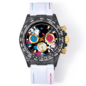 Montre mécanique chronographe de luxe pour homme en fibre de carbone - Montre de course personnalisée légère avec bracelet en nylon blanc pour homme - Product Image 1