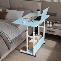 Bureau d'appoint pour ordinateur portable avec cadre métallique, hauteur réglable, table de chevet mobile à roulettes, table de chevet multifonctionnelle avec armoire, cadre métallique Z-04