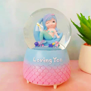 Mermaid Ball music box set regalo artigianato in resina regali per bambini decorazione per la casa globo di neve - Product Image 4
