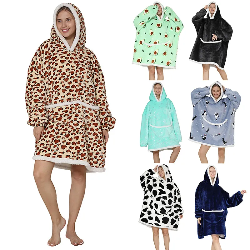 TV Wearable Blanket Extra Long Warm Plush Fleece Hoody Winter Sherp Hoodie Hommes Femmes Doux Sweat Cadeaux