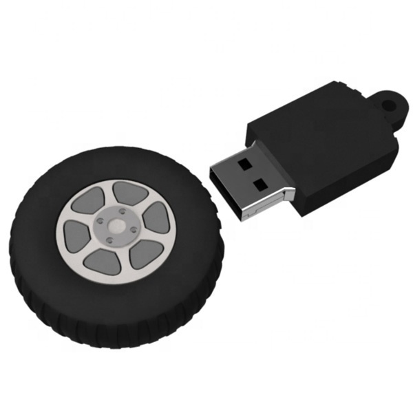 AiAude PVC Customized Car Tyre Shape logo Rubber Keychain Usb Flash Drive 8gb 16gb 32gb Pendrive with Gift Tin Box Pack
