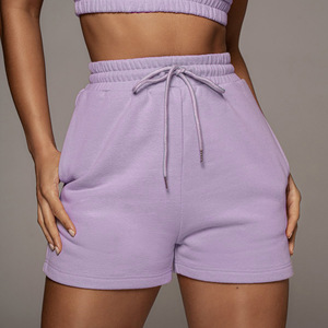 Summer Women's New Solid Color Custom Casual Elastic Waist Loose Fitness <b>Drawstring</b> Shorts for Women - Product Image 2